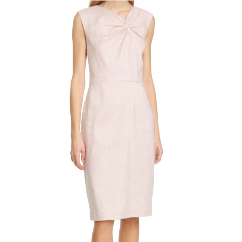 TAILORED by REBECCA TAYLOR Twist Front Wool Blend Sleeveless Sheath Dress, Rosa